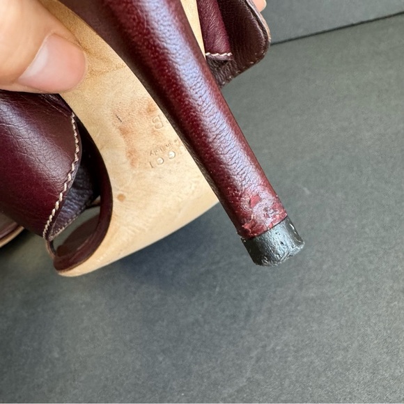 GUCCI High Heels Open Toe Sandals Shoes Maroon Merlot Leather Horsebit Buckle 8 - Picture 14 of 15